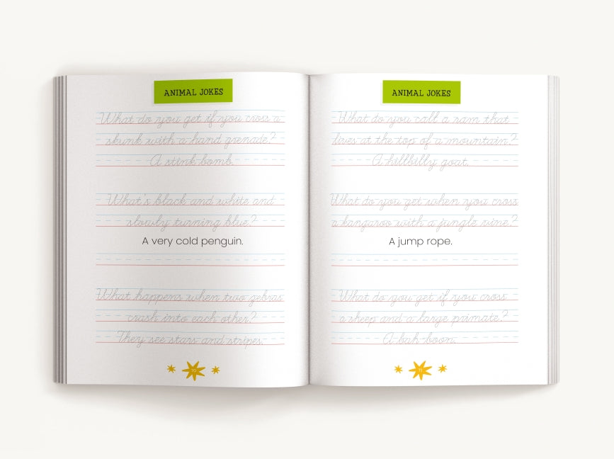 The Beginner's Cursive Handwriting Workbook: Learn to Write Cursive with Wacky Jokes & Puzzles
