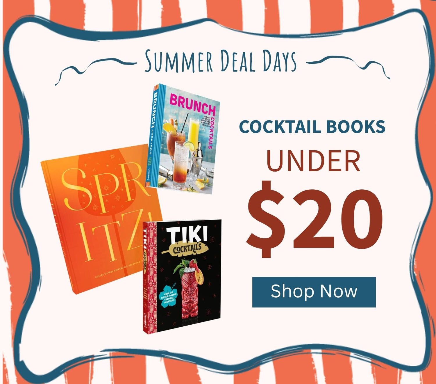 Promotional graphic for cocktail books with 'Summer Deal Days' text and 'Shop Now' button.